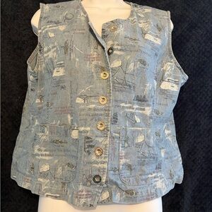 Vintage Nautical Denim Vest Button Front
